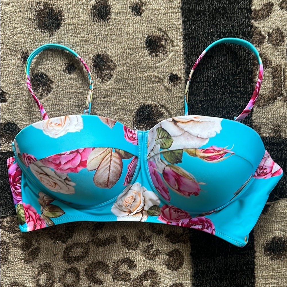 Floral Blue Bikini Top